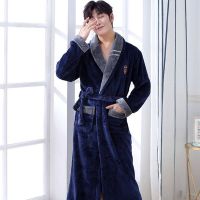 秋冬季睡衣男睡袍男加厚加长法兰绒珊瑚绒保暖浴袍浴衣时尚家居服