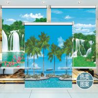 卫生间山水画隔断定做窗帘卧室家用拉珠客厅厨房打孔安装卷帘风景