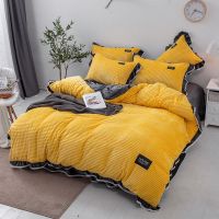 珊瑚绒床裙四件套水晶绒冬季加厚保暖双面绒韩版花边防滑固定床罩