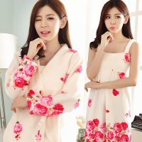 韩版睡衣女冬季珊瑚绒睡裙长袖加厚法兰绒睡袍两件套浴袍家居服秋