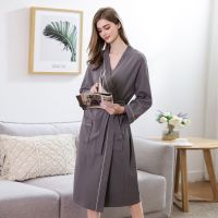 春秋含棉华夫格睡袍男女士加大码情侣浴袍女温泉游泳浴衣睡衣夏天