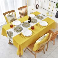 新中式布艺桌布防水防油防烫餐桌布长方形桌旗款黄色环保无异味布