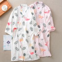 日系浴袍睡裙女夏秋季全棉日式长袖睡袍可爱纱布和服汗蒸纯棉睡衣