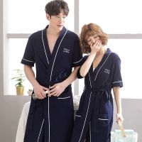 春秋纯棉睡袍情侣日式浴袍短袖夏季男女士大码加肥家居服睡衣韩版