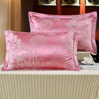 枕头套纯棉单人成人枕头装枕芯套枕套欧式一对提花全棉套装大人|花团锦簇-（红豆沙）