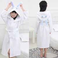 华夫格女夏男童纯棉儿童浴袍儿童浴衣宝宝四季浴袍卡通中长款带帽