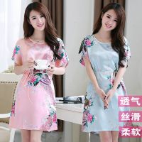 女睡袍睡裙大码吊裙浴袍丝绸夏季新款睡衣系带孔雀性感宽松家居服