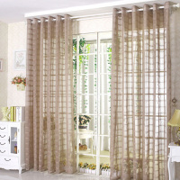 北欧纯色亚麻窗帘窗纱卧室阳台飘窗遮光窗帘布成品格子麻纱料纱帘
