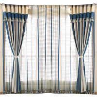 卧室书房窗帘成品地中海雪尼尔遮光窗帘客厅简约现代彩色条纹
