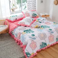 韩版夏凉被水洗棉夏被花边空调被三件套四件套薄被子可机双人