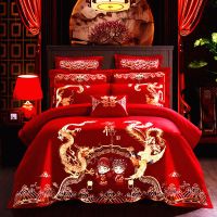 全棉刺绣床上用品床裙罩六十件套龙凤结婚礼新婚房婚庆四件套大红