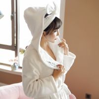 加厚法兰绒浴袍女大码长款睡袍性感睡裙珊瑚绒睡衣长袖秋冬季浴衣