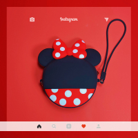 数码零钱包 钥匙有线耳机收纳包数据线充电器收纳盒便携可爱硅胶|西瓜红特大包背影米妮