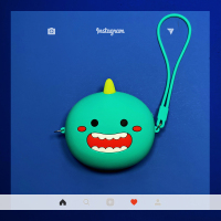 数码零钱包 钥匙有线耳机收纳包数据线充电器收纳盒便携可爱硅胶|青色大号包笑脸恐龙