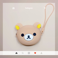 数码零钱包 钥匙有线耳机收纳包数据线充电器收纳盒便携可爱硅胶|褐色大号包轻松熊