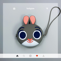 数码零钱包 钥匙有线耳机收纳包数据线充电器收纳盒便携可爱硅胶|浅棕色大号包灰色兔子