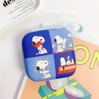 日韩创意耳机收纳包可爱卡通数据线充电器收纳盒迷你零钱包防摔女|[收纳包]四格史努B