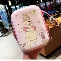 可爱卡通移动硬盘电源数据线充电器收纳盒耳机零钱收纳袋便携包|粉维尼熊收纳盒 就送理线器随机发