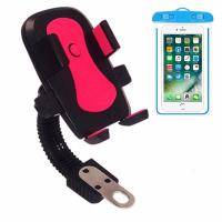 电动车电瓶车摩托车后视镜手机支架山地自行车导航支架|摩托车支架红色+防水袋