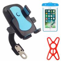 电动车电瓶车摩托车后视镜手机支架山地自行车导航支架|电动车支架(蓝色)+安全带+防水袋