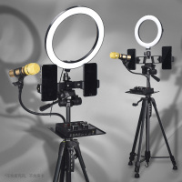 录像拍摄三脚架设备手机网支架补光灯美颜桌面全套装备落地带话筒红主播声卡户外多功能专用神器架子