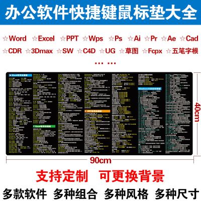 办公大全excel函数公式wps ps ai快捷键cad 3dmax word鼠标垫桌垫