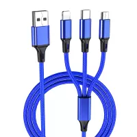 充电器5v2a插头套装三合一快充一拖三数据线适用苹果华为安卓手机|1.2米[蓝色]一拖三线