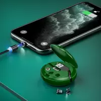 磁吸数据线三合一手机充电器磁铁type-c伸缩收纳短便携车载|墨绿色[苹果/安卓/Type-C三合一]防丢设计/磁吸伸缩