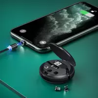 磁吸数据线三合一手机充电器磁铁type-c伸缩收纳短便携车载|绅士黑[苹果/安卓/Type-C三合一]防丢设计/磁吸伸缩