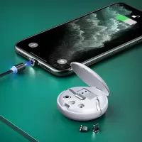 磁吸数据线三合一手机充电器磁铁type-c伸缩收纳短便携车载|贵族白[苹果/安卓/Type-C三合一]防丢设计/磁吸伸缩