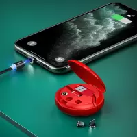 磁吸数据线三合一手机充电器磁铁type-c伸缩收纳短便携车载|中国红[苹果/安卓/Type-C三合一]防丢设计/磁吸伸缩
