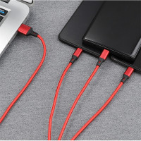 三合一快充数据线usb一拖三充电线适用安卓type-c苹果纯色编织线