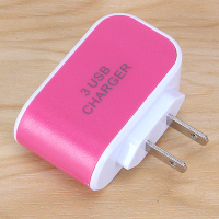 3口usb充电器3孔多口多功能夜光插头安卓苹果手机多孔充电头插座|玫红色[糖果3U]