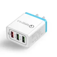 发光多功能3usb充电器手机通用安卓充电器旅行家多口适用于苹果|QC3口快充(蓝色)