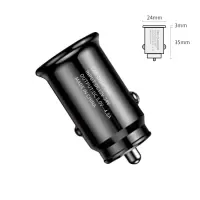 车载充电器迷你小型车充一拖二快充汽车点烟器口转usb口隐形加装|[4.8A/25W]迷你PC版酷黑