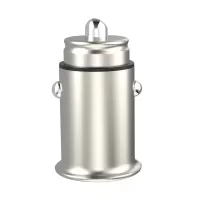 车载充电器迷你小型车充一拖二快充汽车点烟器口转usb口隐形加装|[4.8A/25W]礼品金属版亮银