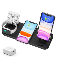无线充电器多功能快充通|[魔方黑]六合一『10W快充/苹果/安卓手机座充+Aipods+iwatch』+QC3.0快充头