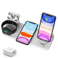 无线充电器多功能快充通|[魔方白]六合一『10W快充/苹果/安卓手机座充+Aipods+iwatch』+QC3.0快充头