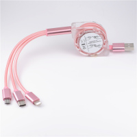 一拖三多功能充电器伸缩数据线适用苹果安卓通用type-c多头快充电|1米伸缩一分三快充线(粉)