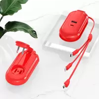 行者伸缩充电器带数据线一体便携多头功能万能型适用华为|升级版-红[充电头+伸缩线+USB/Type-C双输出]同时充5部