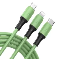 充电器多功能快充适用苹果小米安卓手机通用三合一头液态数据线|1.2米液态硅胶一拖三快充线[苹果/安卓Type-c]抹茶色