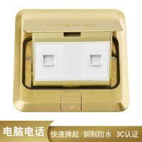地插座 暗装隐藏快弹式五孔电脑电话 十孔地板插座防水 电脑+电话