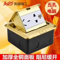 永固电工五孔十孔彩钢地插座家用全铜面板地面地板电话电脑网络口 五孔电脑【全铜面板慢弹升级款】