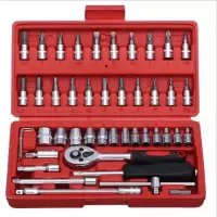 10件套筒工具球场维修工具轮胎扳手组套家用汽修工具随车修理工具 精品46件组套