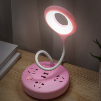 led护眼台灯插座学生宿舍多功能创意插排转换器带usb充电家用排插 粉色 0.8米长