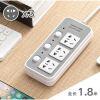 2脚插头排插两项插线板二相插座双头接插排带usb台湾日本拖接线板 三插位总长1.8米213二插头送爬墙贴+小夜灯