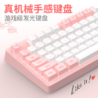 /机械手感有线键盘台式电脑笔记本办公专用打字游戏发光牧马人薄膜可爱少女心网红女生