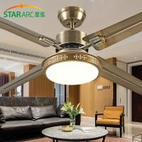 简约现代带灯吊扇不锈钢叶吊扇灯餐厅灯带风扇的灯客厅变频风扇灯