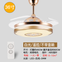 变频蓝牙音乐音响风扇灯餐厅隐形吊扇灯客厅卧室家用带电风扇吊灯 金色A-36寸白光遥控