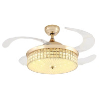 欧式隐形风扇灯豪华水晶灯吊顶风扇灯led吊扇灯家用餐厅客厅音响 三格-变频42寸-三色光-遥控－音响